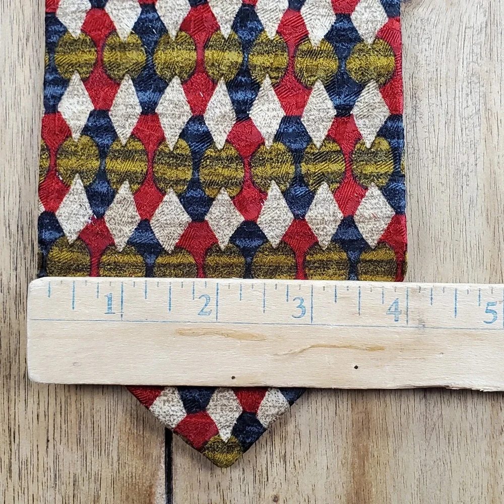 Ermenegildo Zegna Silk Tie Mens One Size Red Blue Gold Geometric Made in Italy